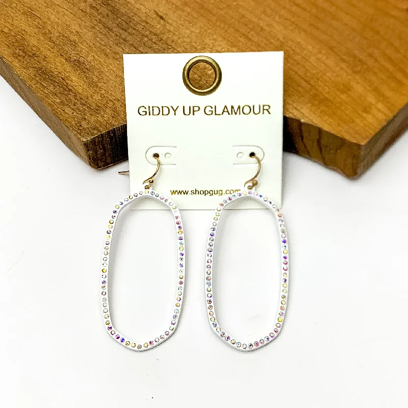 Sparkle Girl Open Oval Earrings in White