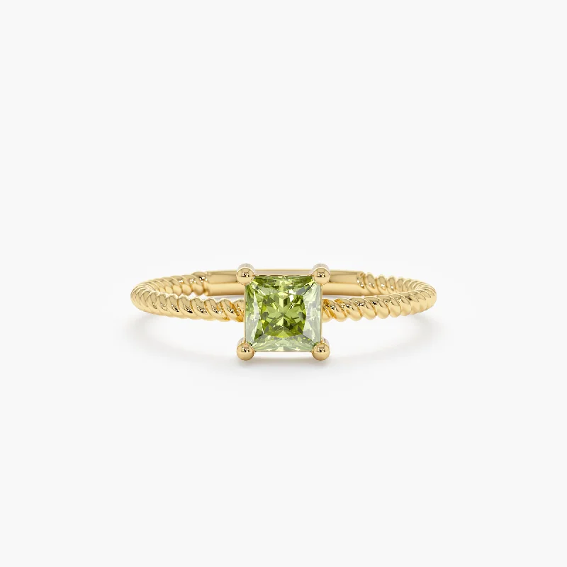 Square Peridot Braided Band, Sage