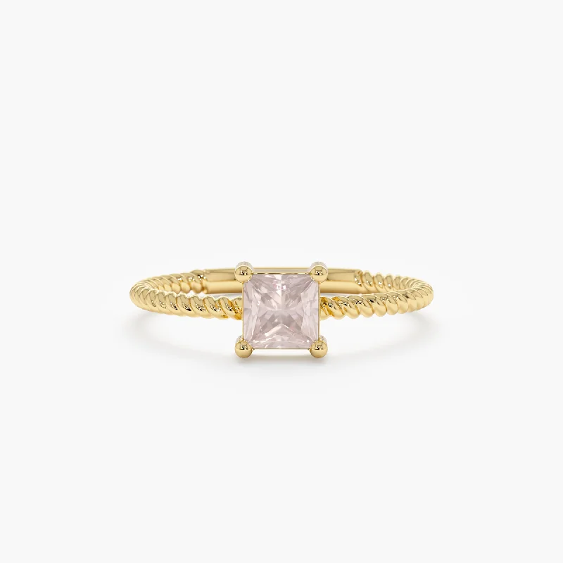 Square Rose Quartz Ring, Sage