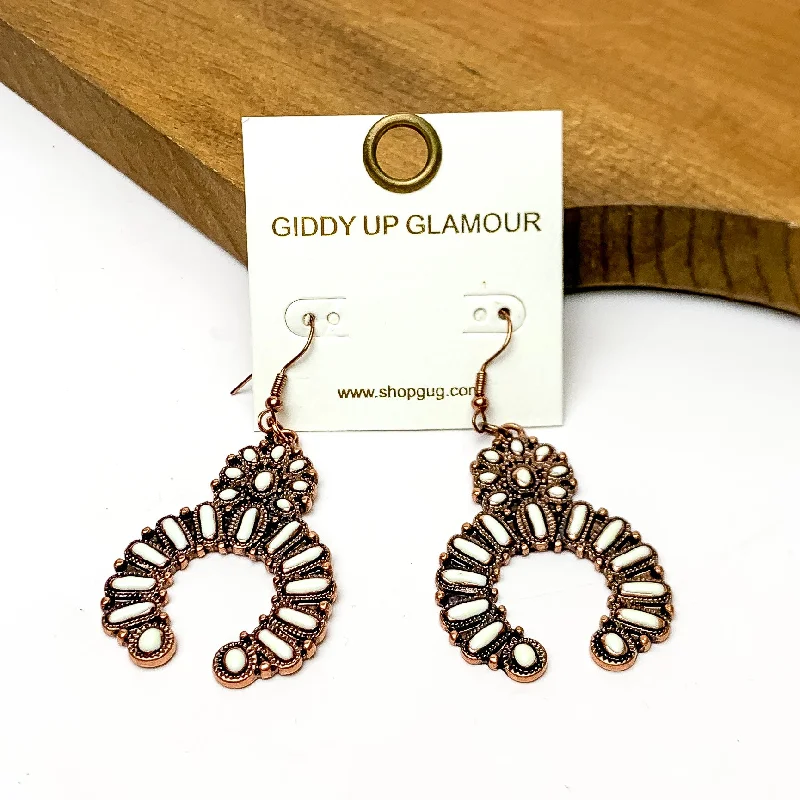 Squash Blossom Copper Tone Medium Earrings in Ivory