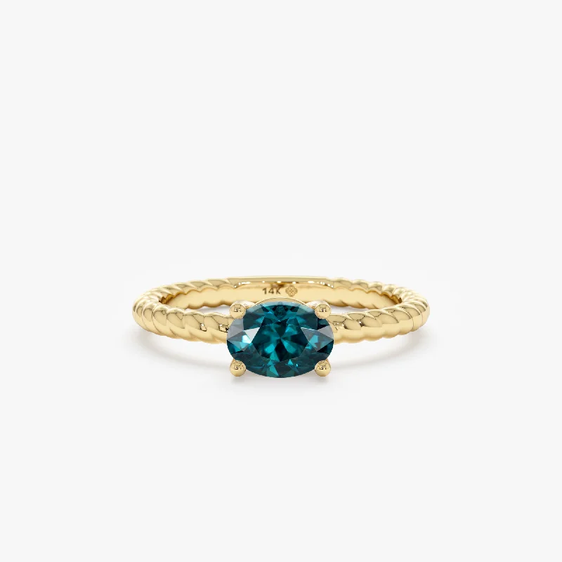 Teal Blue Sapphire Oval Ring, Azuri