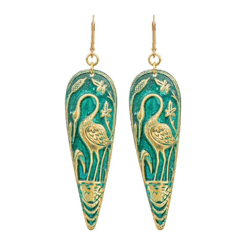 Teal Crane Earrings