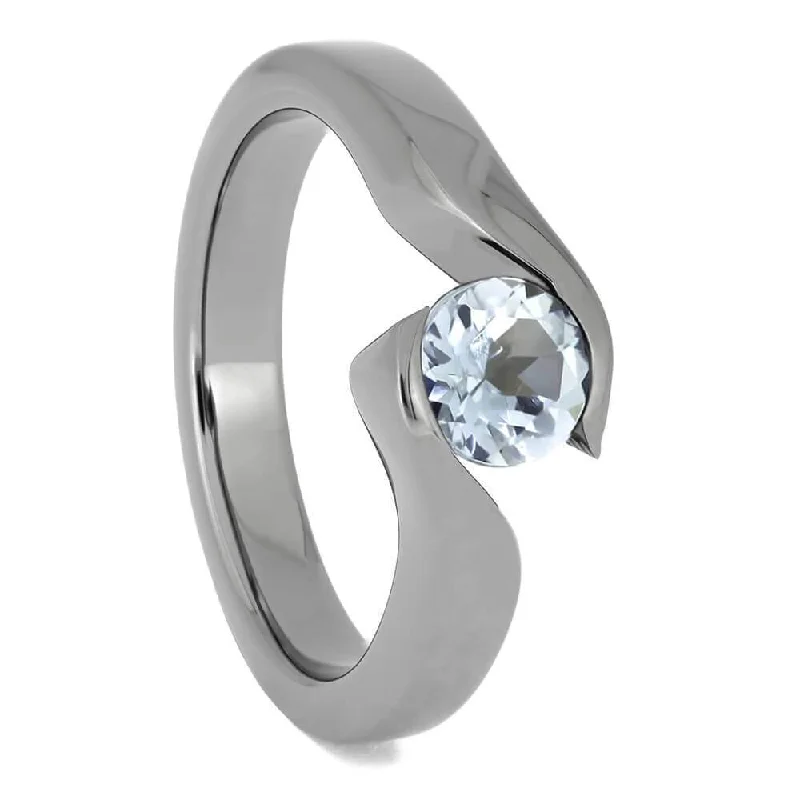 Tension Set Topaz Engagement Ring in Titanium