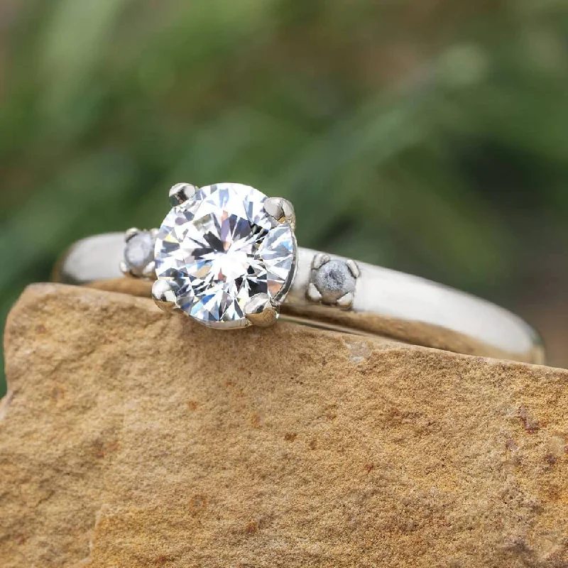 Three Stone Engagement Ring with Meteorite Stones