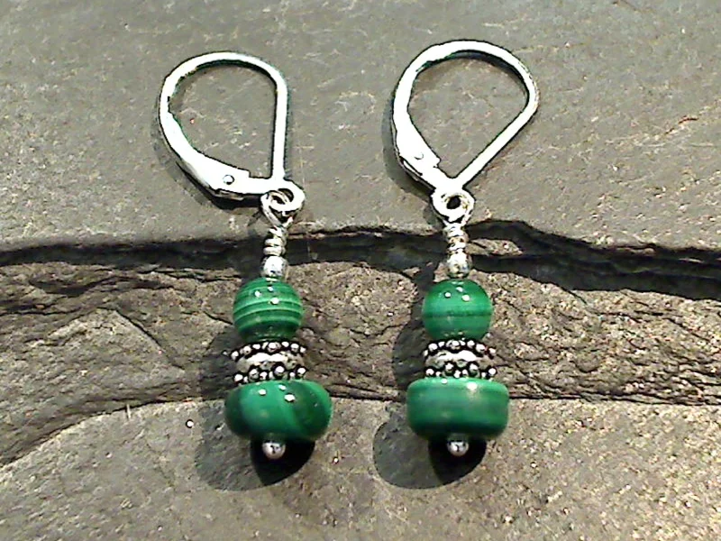 Malachite, Sterling Silver Earrings