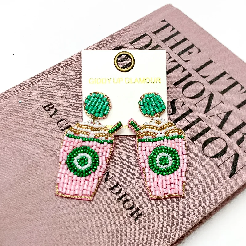 To-Go Coffee Beaded Earrings in Pink