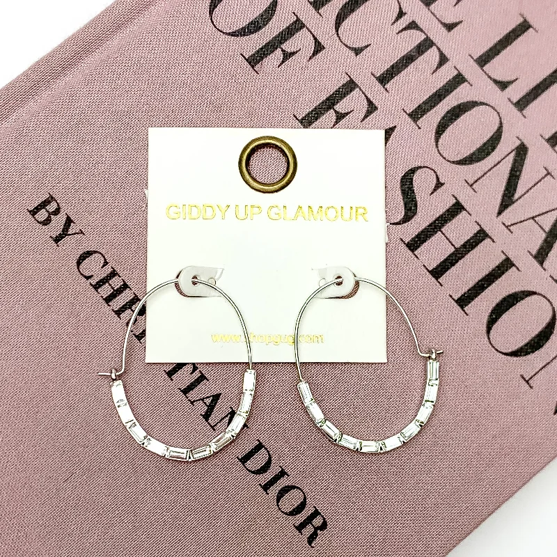 Treasured Forever Silver Tone Oval Hoop Earrings in Clear