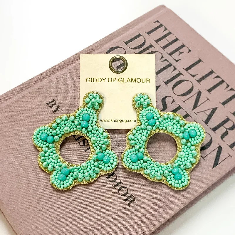 Turquoise Green Beaded Diamond Shaped Statement Earrings