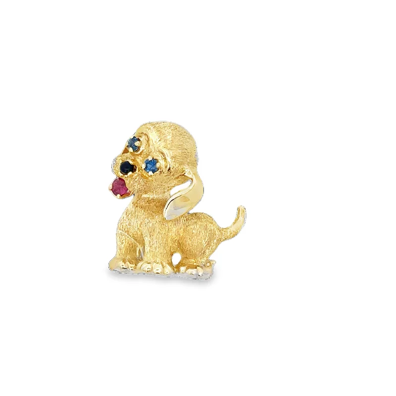 Vintage Dan Frere Dog Brooch in Yellow Gold