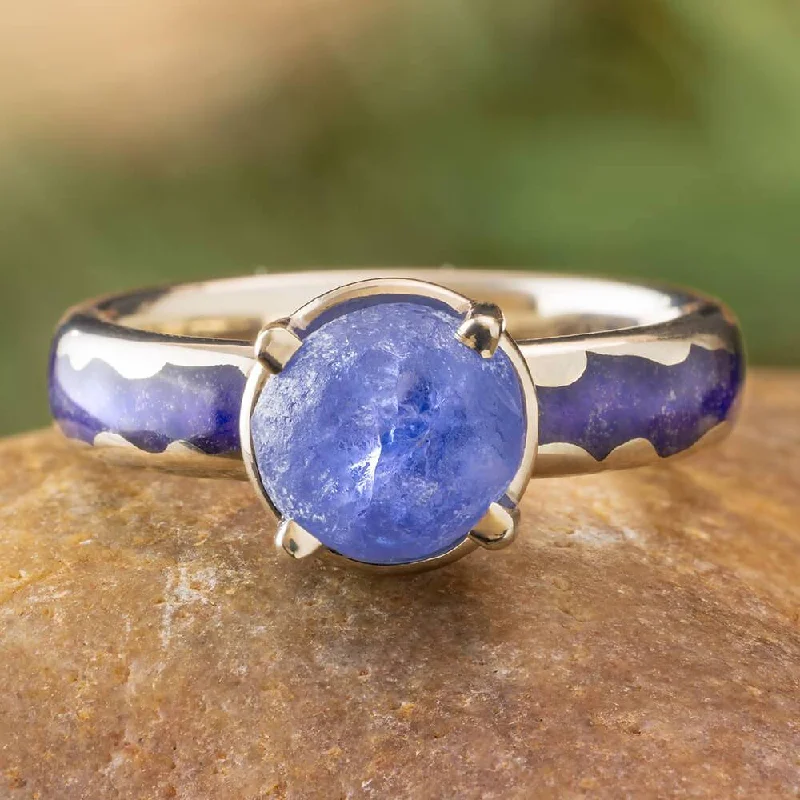 Violet Engagement Ring with Amethyst Inlay and Rough Tanzanite