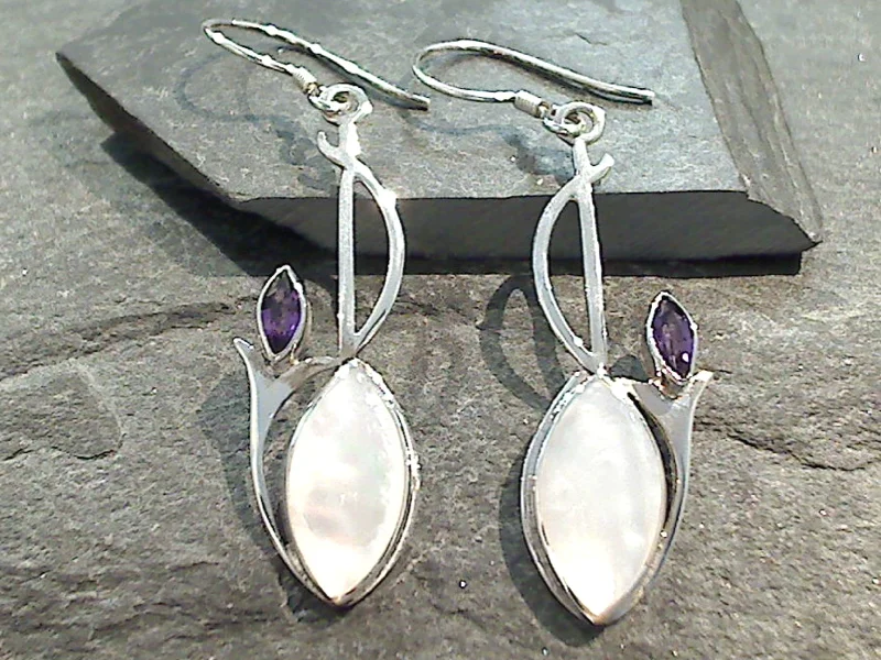 Mother Of Pearl, Amethyst, Sterling Silver Earrings