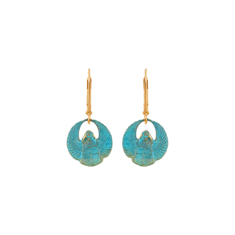 Wee Verdigris Scarab Earrings