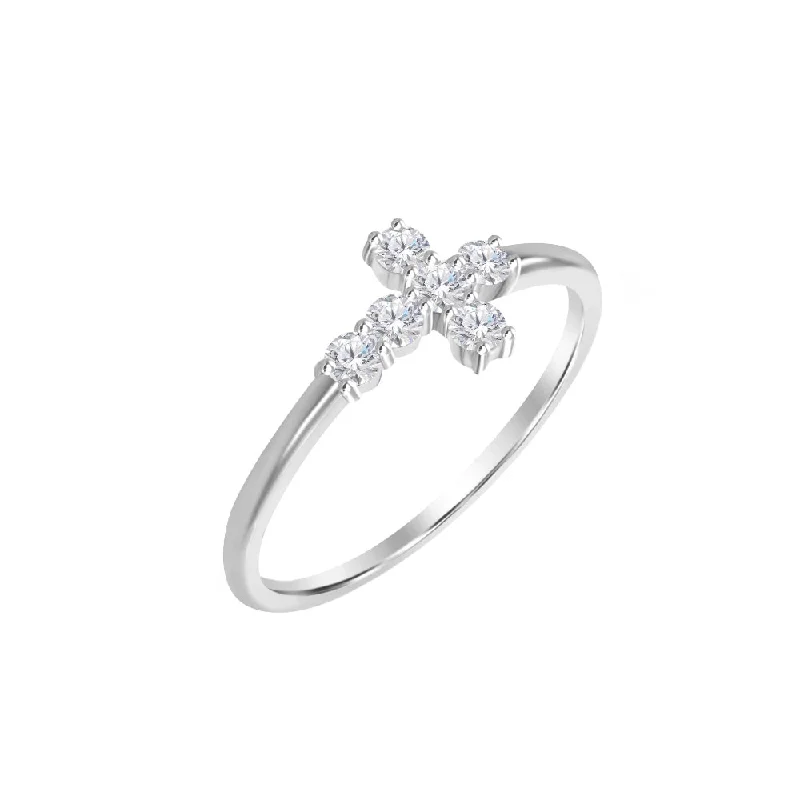 18k Sideways Diamond Cross Ring