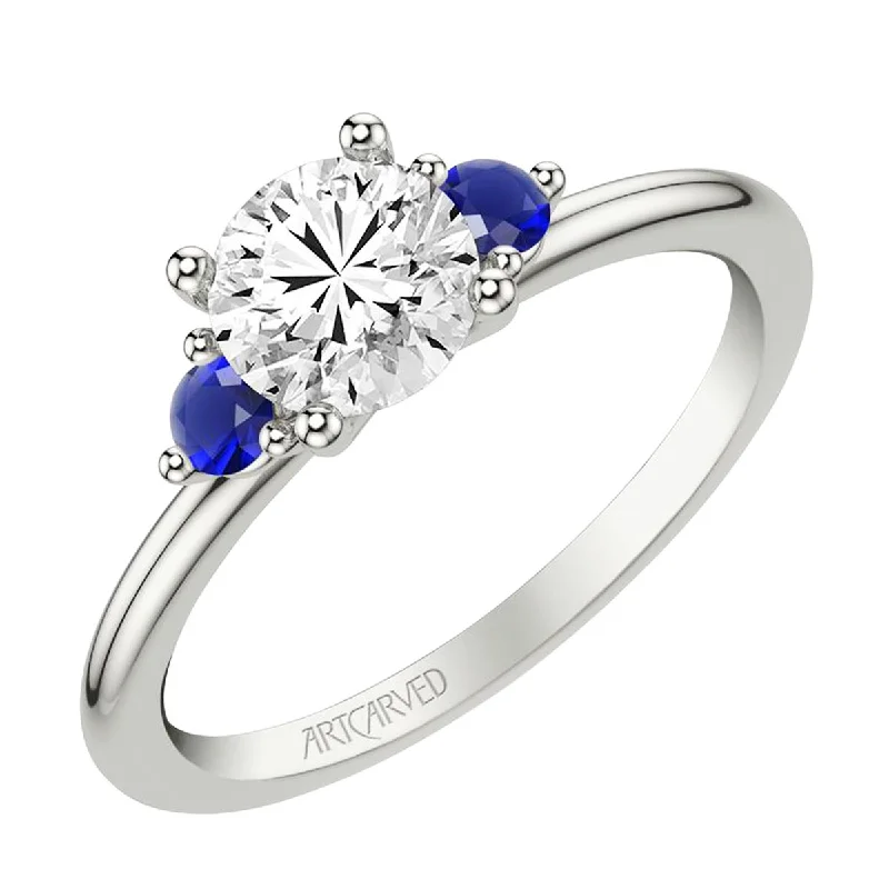 Artcarved Classic Three Stone Diamond Engagement Ring Setting in 14kt White Gold with Sapphires