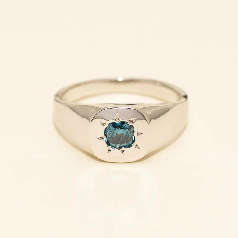 Blue Diamond Signet Ring in 14kt White Gold (3/8ct tw)