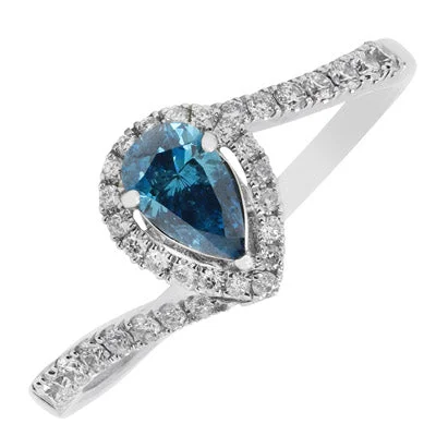 Blue Pear Shape Diamond Ring in 14kt White Gold (3/8ct tw)