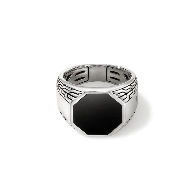 John Hardy ID Series Octagon Black Onyx Signet Ring in Sterling Silver (size 11)