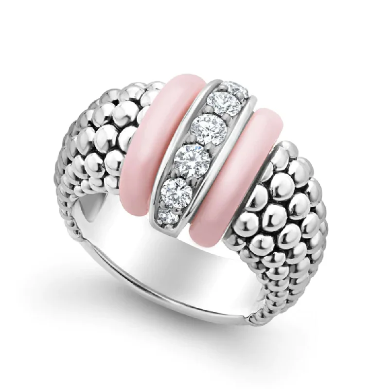 Lagos Pink Caviar Ceramic Caviar Diamond Ring