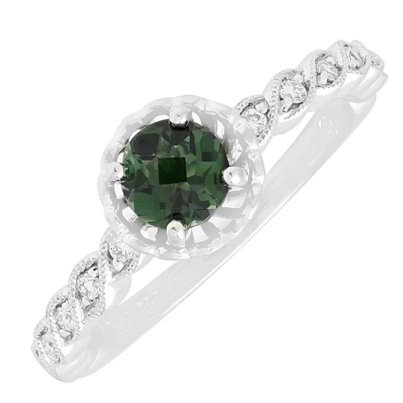 Maine Green Tourmaline Ring in 14kt White Gold with Diamonds (1/10ct tw)