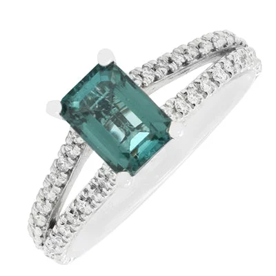 Maine Green Tourmaline Ring in Platinum with Diamonds (1/4ct tw)