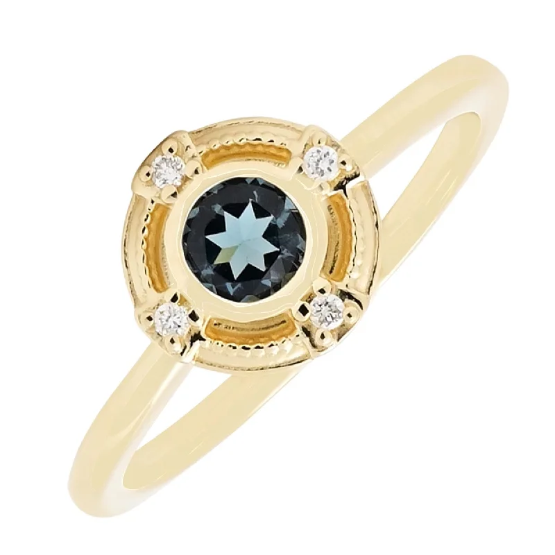 Maine Indicolite Compass Ring in 14kt Yellow Gold with Diamonds (.03ct tw)