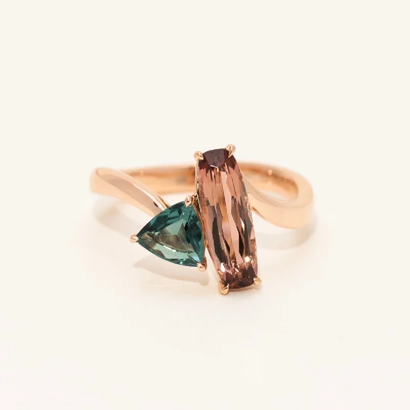 Maine Pink and Indicolite Tourmaline Ring in 14kt Rose Gold