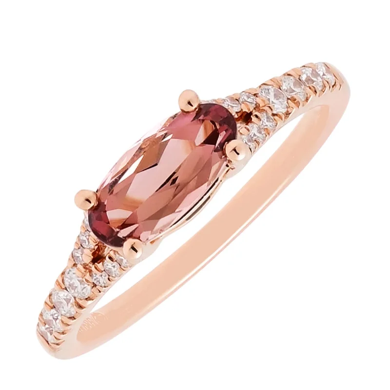 Maine Pink Tourmaline Oval Ring in 14kt Rose Gold with Diamonds (1/5ct tw)