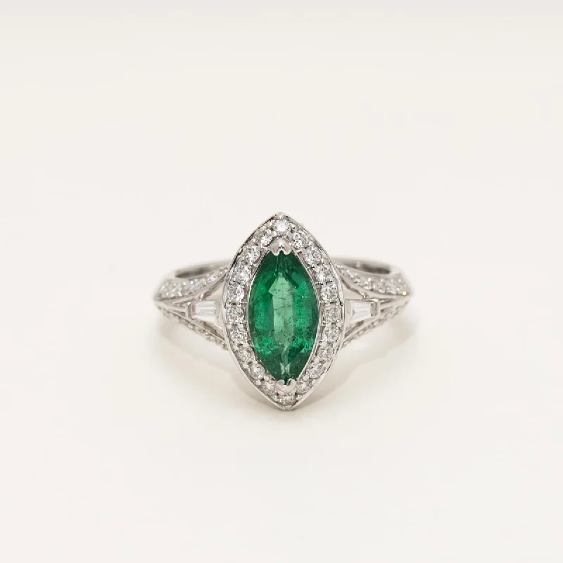 Marquise Emerald Ring in 18kt White Gold with Diamonds (3/4ct tw)