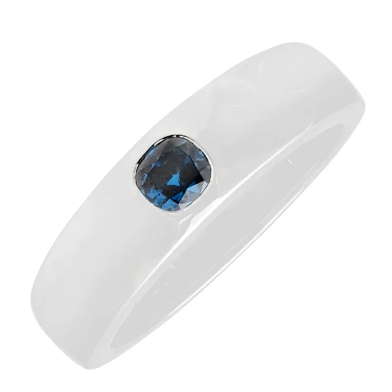 Mens Blue Diamond Ring in 14kt White Gold (1/3ct tw)