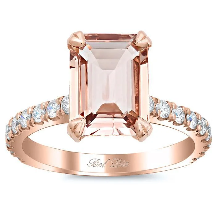 Pave Diamond Engagement Ring for Emerald Cut Morganite