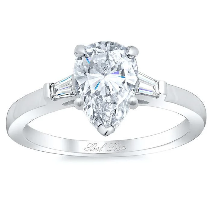 Pear Three Stone Engagement Ring with Baguettes