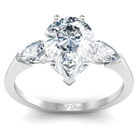 Pear Three Stone Engagement Ring with Cathedral Setting