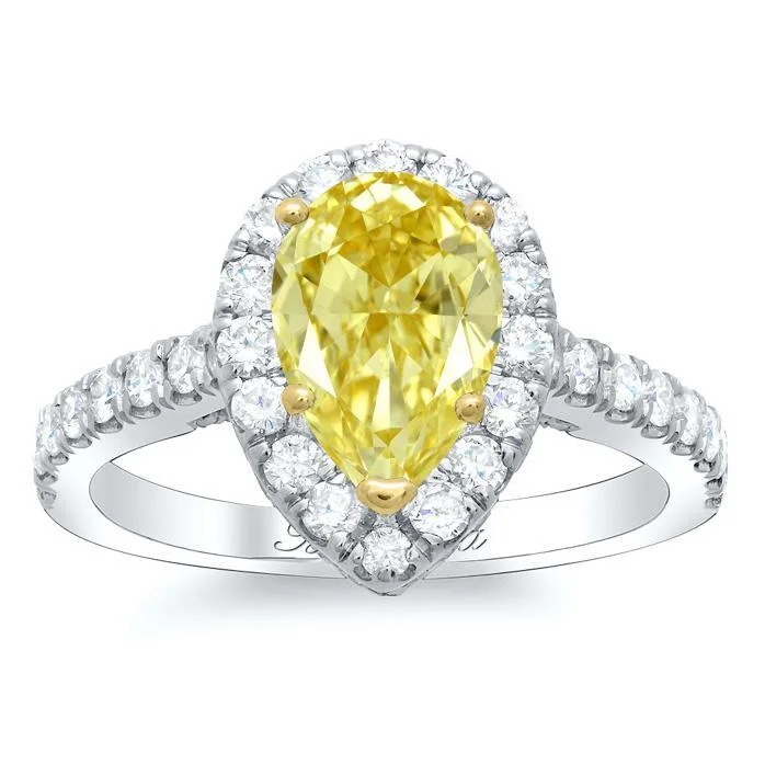 Pear Yellow Diamond Halo Engagement Ring