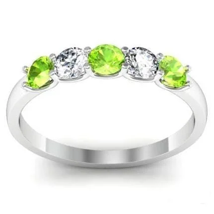 0.50 cttw Peridot and Diamond 5 Stone U-Prong Ring