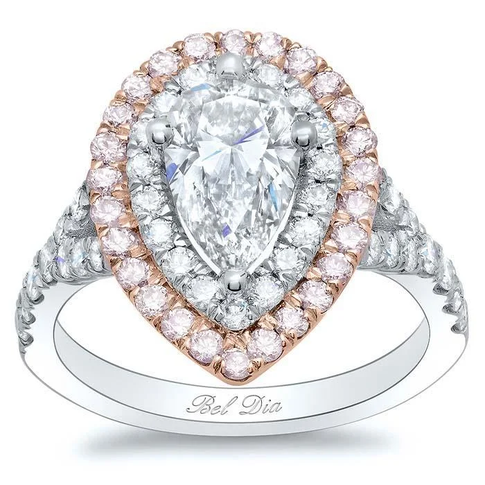 Pink Diamond Double Halo Engagement Ring for Pear Diamond