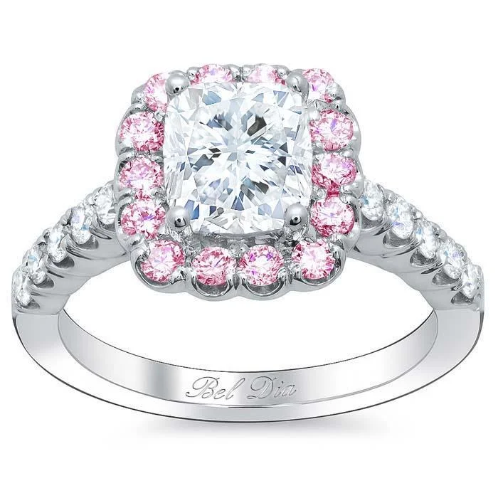 Pink Sapphire Cushion Halo Engagement Ring