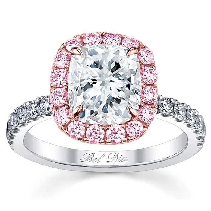 Pink Sapphire Halo Engagement Ring for Cushion Diamond