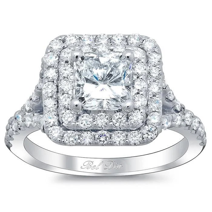 Princess Baby Split Double Halo Engagement Ring