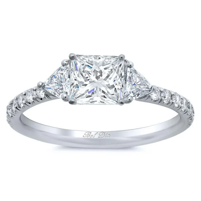 Princess Three Stone Engagement Ring with Pave Band