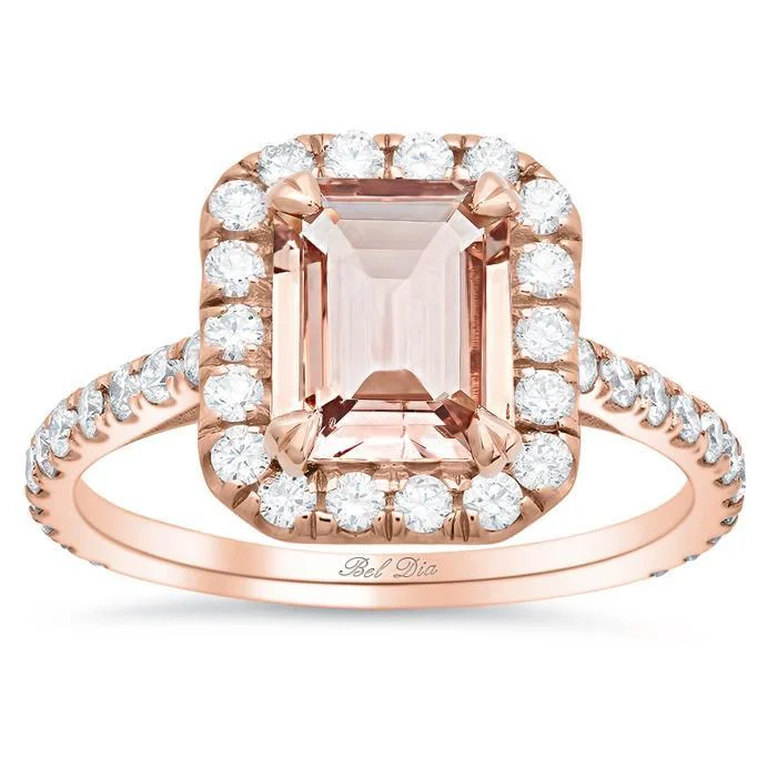 Rose Gold Halo Engagement Ring for Emerald Morganite