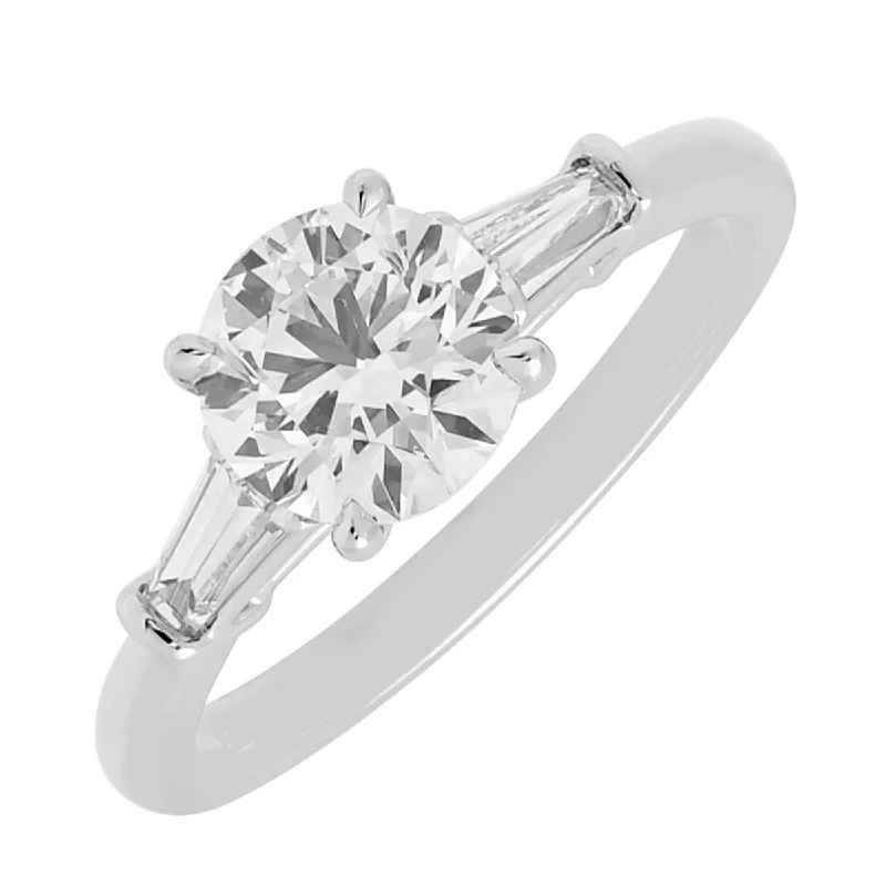 Round and Baguette Diamond Engagement Ring in 18kt White Gold (1 1/2ct tw)