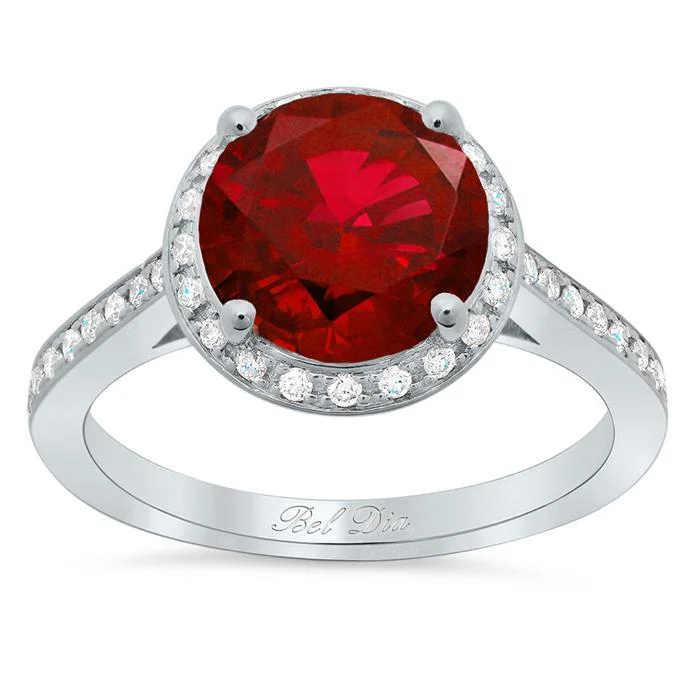 Round Ruby Halo Engagement Ring