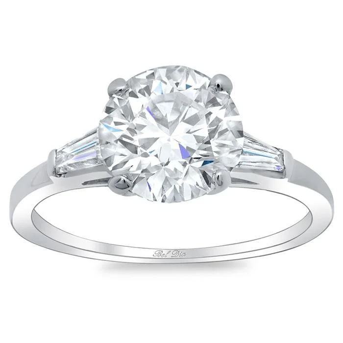 Round Three Stone Engagement Ring with Baguettes