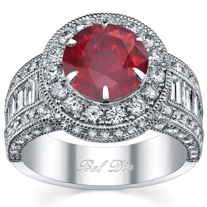 Ruby Round Halo Engagement Ring