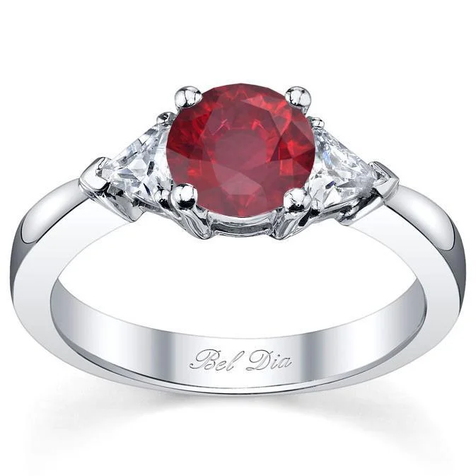 Ruby Three Stone Ring with Trillions