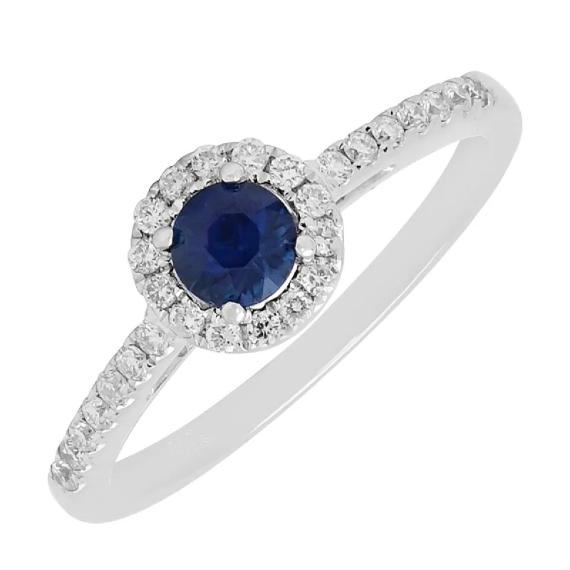 Sapphire Ring with Diamond Halo in 14kt White Gold (1/7ct tw)