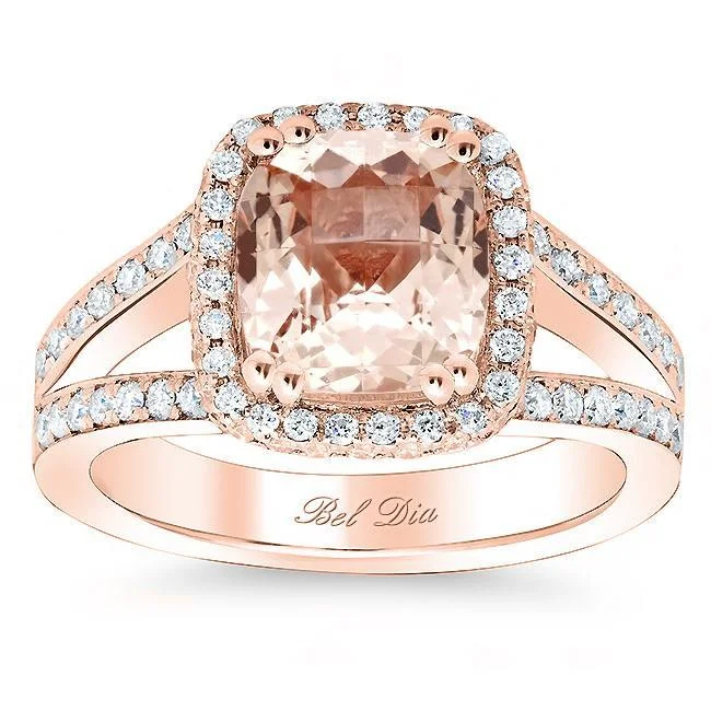 Split Shank Morganite Halo Engagement Ring