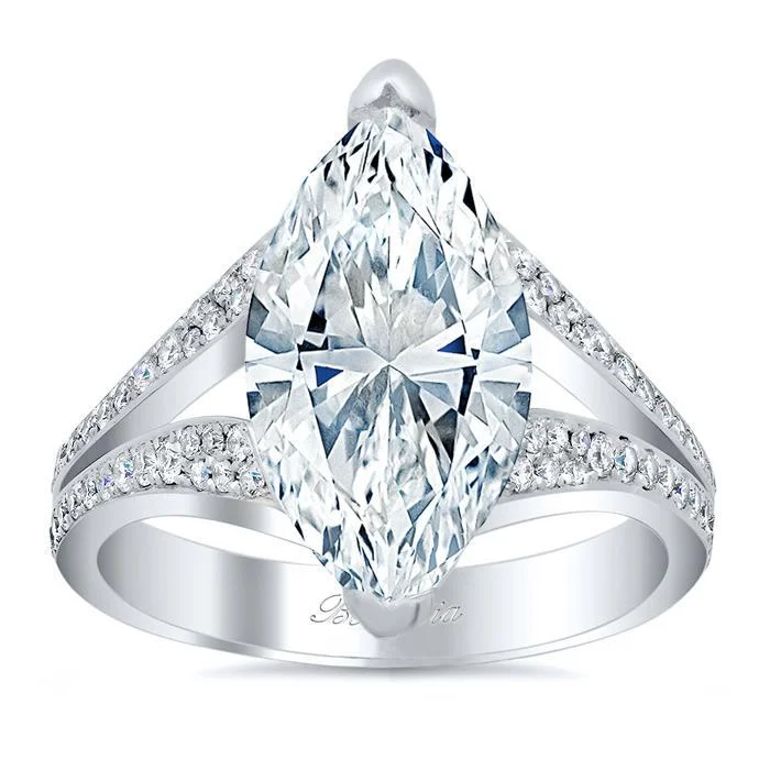 Split Shank Pave Diamond Marquise Engagement Ring