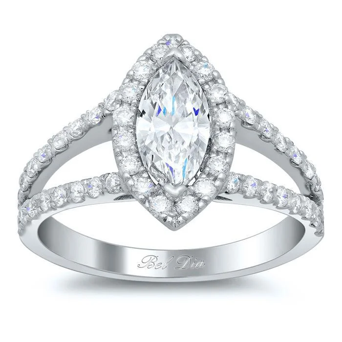 Split Style Marquise Halo Engagement Ring