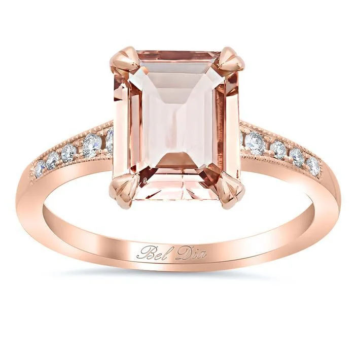 Tapered Pave Diamond Engagement Ring for Emerald Morganite